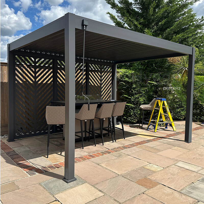 3x4m Solar Powered White Aluminum Pergola With LED Lights