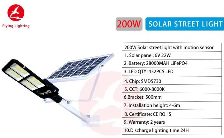 200W Solar Wall Street Light With Motion Sensor Function
