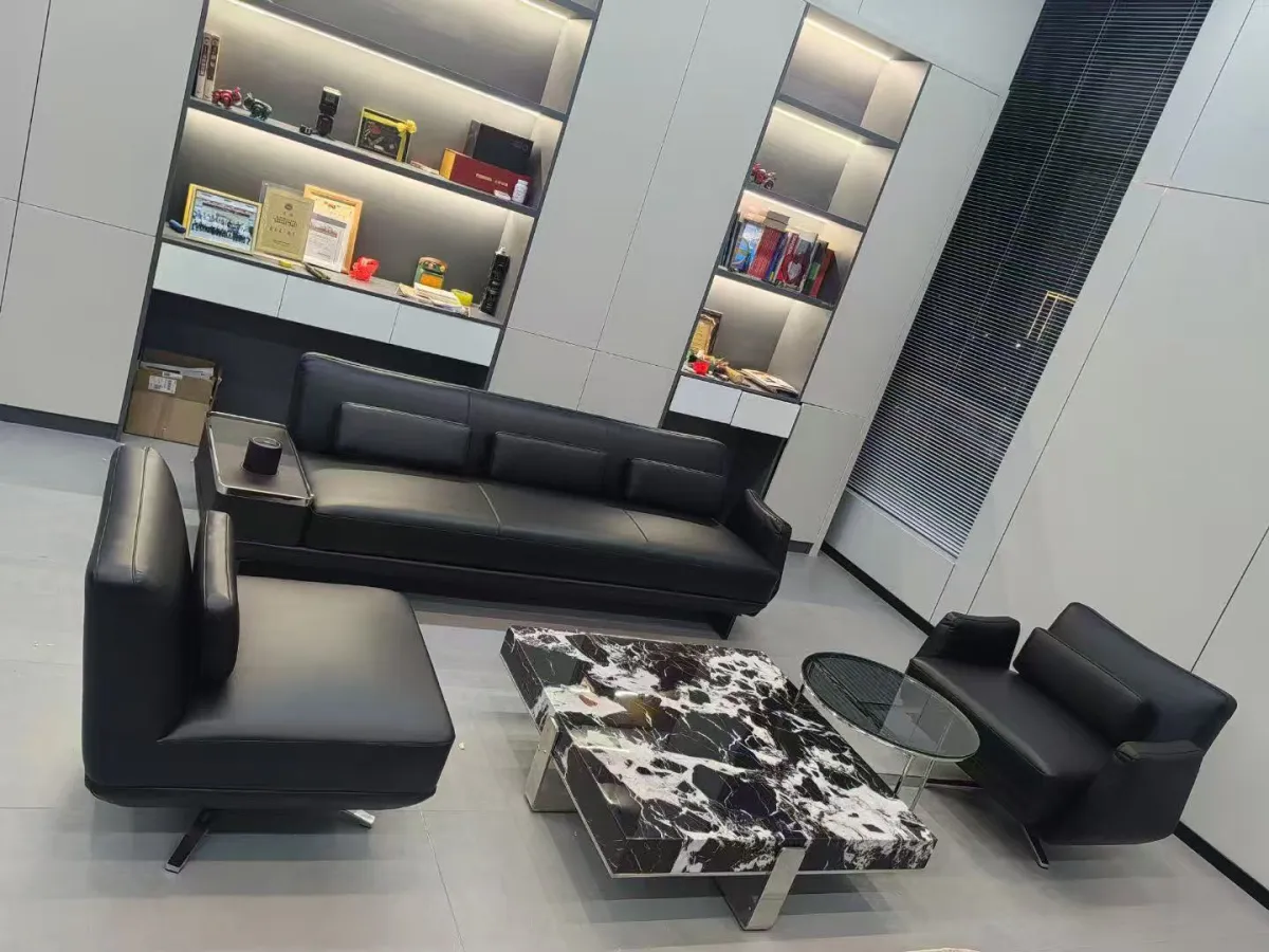 Genuine Leather black Office sofa Set