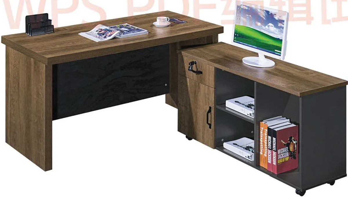 Executive Office Desk, L Shaped Desk with 2 Drawers with Cabinet Storage Shelves