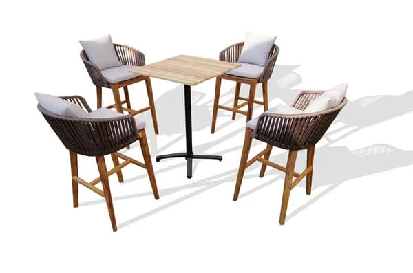 Modern outdoor patio bar set with rope chairs