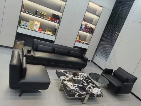 Genuine Leather black Office sofa Set