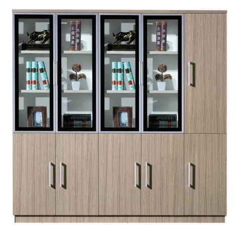 Wooden Cabinet with Transparent Doors and Shelves for Home Office
