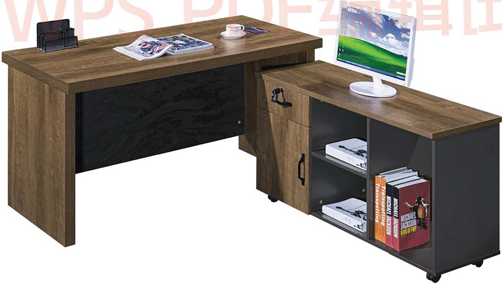 Executive Office Desk, L Shaped Desk with 2 Drawers with Cabinet Storage Shelves