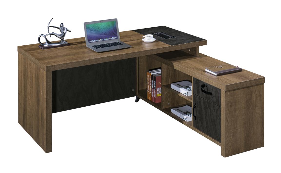 Executive Office Desk, L Shaped Desk with 2 Drawers with Cabinet Storage Shelves