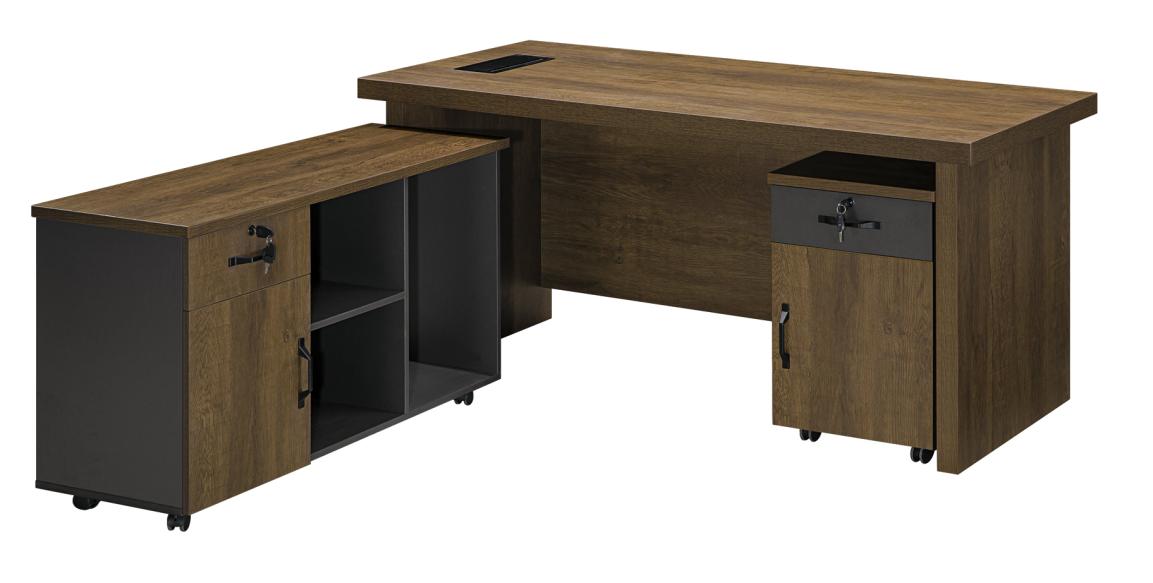 Executive Office Desk, L Shaped Desk with 2 Drawers with Cabinet Storage Shelves