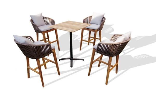 Modern outdoor patio bar set with rope chairs