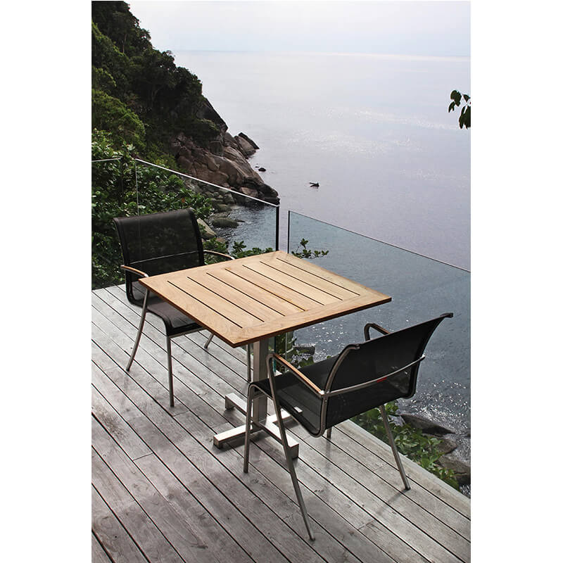 Outdoor teak and stainless steel furniture